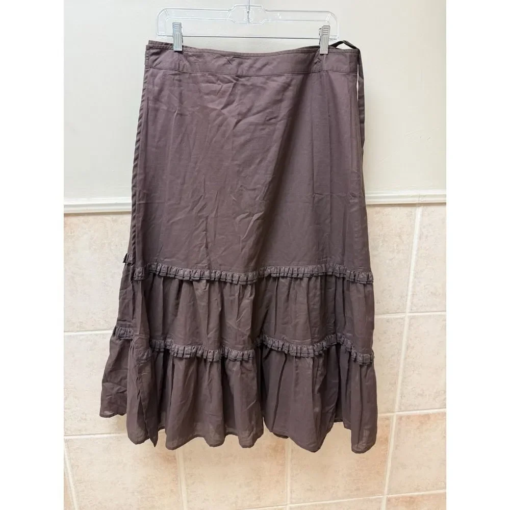 Tory Burch Brown Tiered Wrap Maxi Skirt Cotton Boho. 100% Cotton. Sz M/L